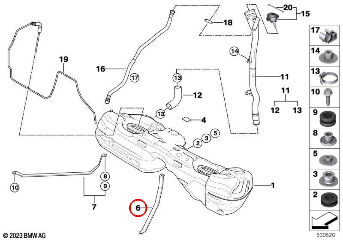 Correia de amarração esquerda OEM 16117195124 para BMW E81, E82, E87, E88, E90. BMW genuíno.