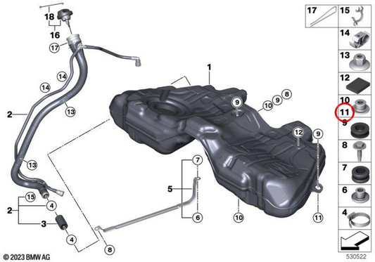 Espaciador OEM 16117201486 para BMW F01, F02, F04. Original BMW.