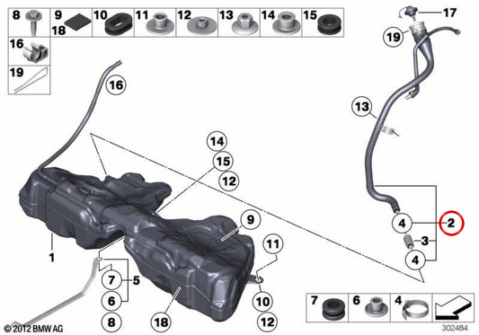 Tubo di riempimento del carburante OEM 16117205696 per BMW F10, F18. BMW originale.