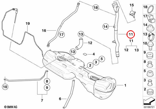 Tube de remplissage de carburant OEM 16117207390 pour BMW E84. BMW d'origine.