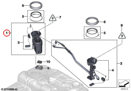 Pompa di carburante destra con OEM APHORADOR 16117212586 per BMW E70, E71, F15, F16, F85, F86. BMW originale.