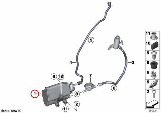 OM Filtro attivo a carbone attivo 16117294619 per BMW F30, F31, F32, F33, F34, F36, F22, F23, F87. BMW originale.