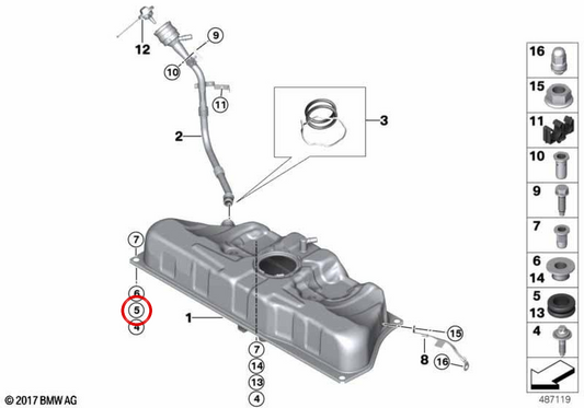 Support en caoutchouc OEM Dépôt de carburant 16117339270 pour BMW F30, I12, I15. BMW d'origine.