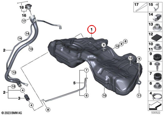 OEM plastic fuel tank 16117364197 for BMW F01 and F02. Original BMW.