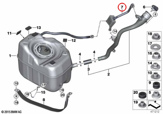 Tube de ventilation OEM 16117394711 pour BMW F39, F48, F49, F60. BMW d'origine.