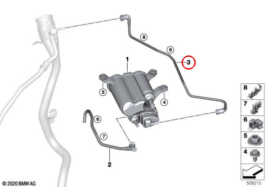 OEM 1611749054 Tipe de ventilation du réservoir de carburant pour BMW G20, G21, G28, G80, G81, G26. BMW d'origine.