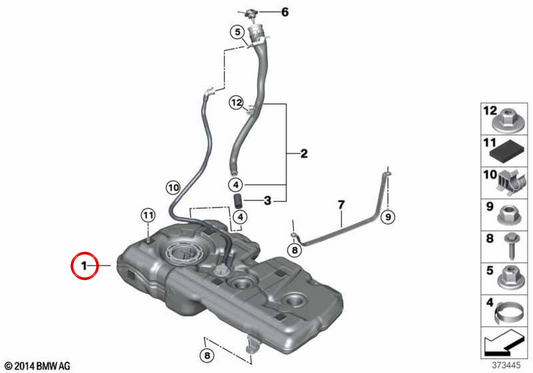 Serbatoio di carburante in plastica OEM 16117453428 per BMW F45, F46, F48, F39 e Mini F60. BMW originale e Mini.