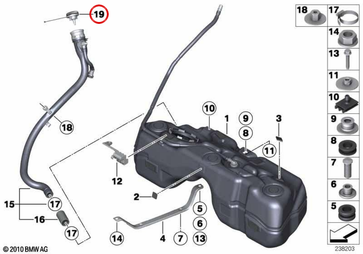 Fuel Tank Cap OEM 16117468994 for BMW X3 F25, X4 F26. Genuine BMW.