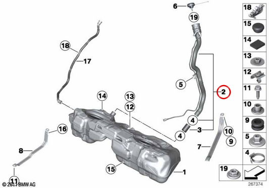 Tubo de enchimento de combustível OEM 16117483169 para BMW Série 3 F30, F31, F34 GT e Série 4 F32, F33, F36 Gran Coupé... e mais. Original BMW
