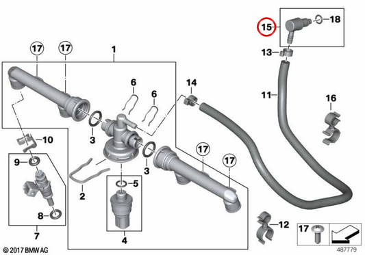 Fuel quick coupler 90° OEM 16117666735 for BMW Motorrad K1200 S, K1300 R, K1600 GT... and more. Original BMW Motorrad.