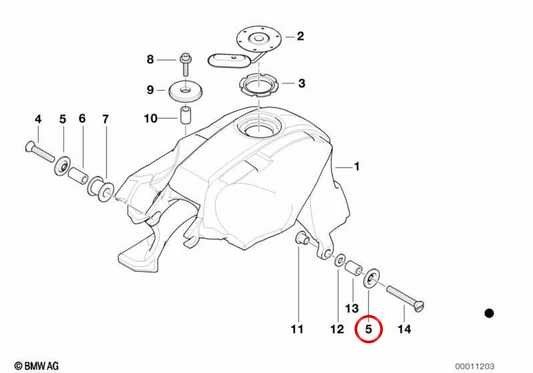 Rondella serbatoio carburante OEM 16117705994 per BMW R1200GS, R1200GS Adventure, R1200RT, K1200GT, K1300GT, K1600GT, K1600GTL... e altri. Originale BMW Motorrad.