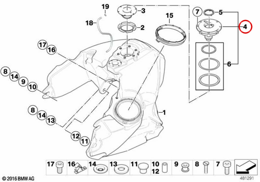 Tappo serbatoio carburante OEM 16117706777 per moto BMW G 650 GS, G 650 GS Sertão, K 1300 S, K 1300 R, K 1200 GT, K 1300 GT, R 1200 RT, R 900 RT... e altro. Originale BMW Motorrad.