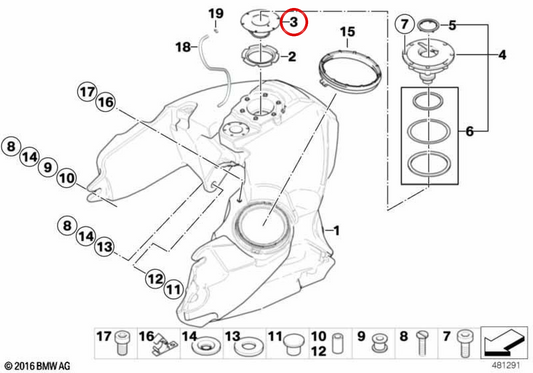 Tuyau d'admission du réservoir de carburant OEM 16117708067 pour motos BMW R 900 RT et R 1200 RT K26. Original BMW Motorrad.