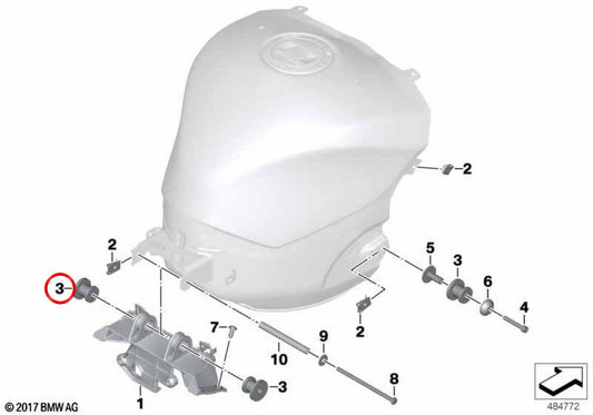 Gomme d'isolation pour fixation du réservoir OEM 16117710877 pour motos BMW R nineT, R nineT Pure, R nineT Scrambler, R nineT Racer, R nineT Urban G/S, S 1000 RR, S 1000 R, S 1000 XR, M 1000 R... et plus. Original BMW Motorrad.