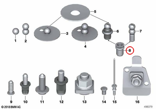 Rivetto dado a testa svasata M5x20 OEM 16117749583 per BMW Serie 2 G42, Serie 3 G20, X1 U11 e MINI R56, F56, F55, F54, F57, F60... e altri. Originale BMW e MINI.