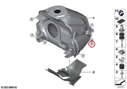 Boccola di fissaggio del serbatoio carburante OEM 16117921849 per moto BMW R 1300 GS, R 1300 GS Adventure, R 12 nineT, R 12… e altro. Originale BMW Motorrad