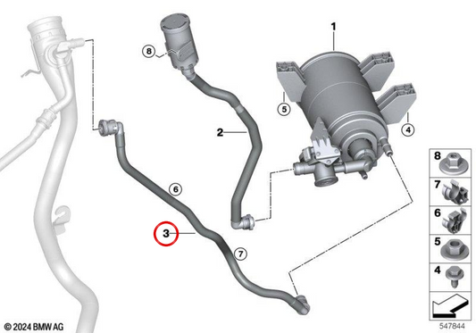 Tube de ventilation du système OEM 16118485972 pour BMW G22, G22N, G26, G26N, G82, G82N. BMW d'origine.