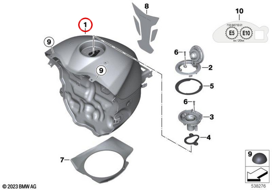 Réservoir de carburant OEM 16118529242 pour motos BMW S 1000 RR (K46), S 1000 R (K47). BMW Motorrad d'origine.