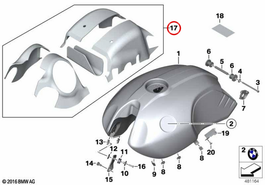 Set of thermal protective tank liners OEM 16118543475 for BMW motorcycles R nineT, R nineT Pure, R nineT Scrambler, R nineT Racer, R nineT Urban G/S... and more. Original BMW Motorrad
