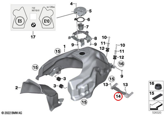Tank retaining bracket OEM 16118564859 for BMW Motorrad F750GS, F850GS, F850GS Adv... and more. Original BMW Motorrad.