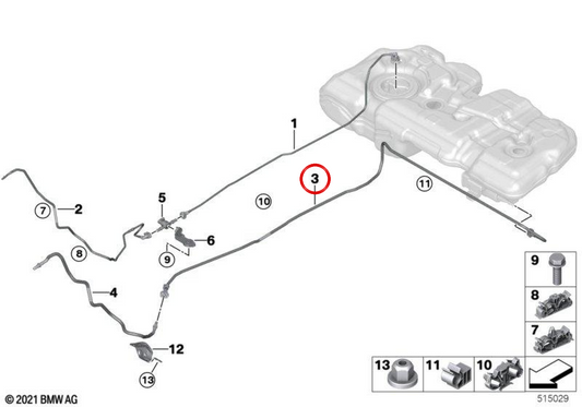 Tubo de respiro OEM 16118742487 para BMW U06, U11, U10, U25. BMW genuíno.