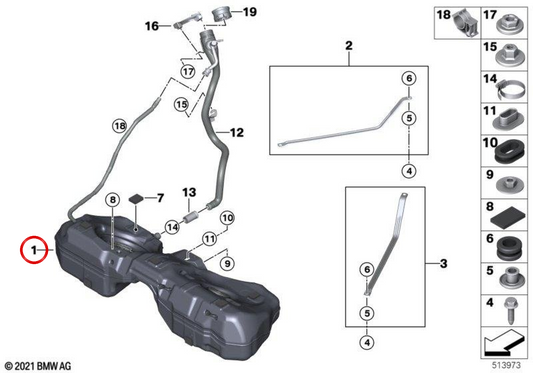 Tanque de combustível de plástico OEM 16119456006 para BMW G23. BMW genuíno.