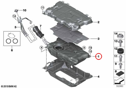 OEM -Metall -Kraftstofftank 16119456499 für BMW G01, G02. Original BMW.