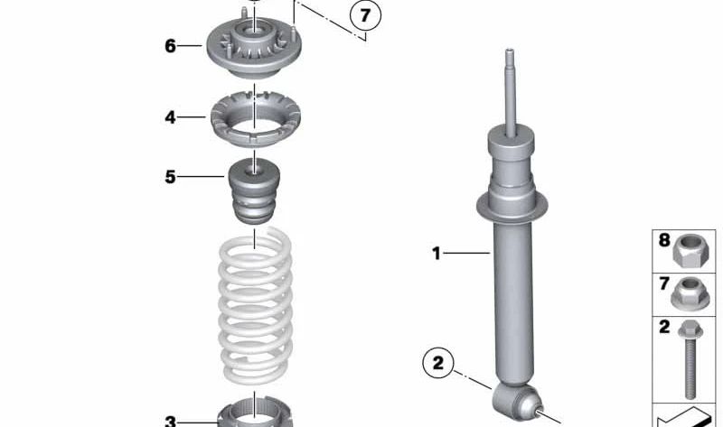 Amortiguador trasero OEM 33526863899 para BMW F10. Recambio original BMW.