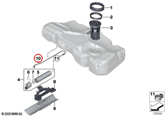 OM 16119803203 Pipe d'alimentation du carburant arrière pour Mini Countryman R60, Paceman R61. Mini d'origine.
