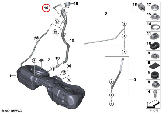 Suporte de tubo de enchimento OEM 16119846223 para BMW G26. BMW genuíno.