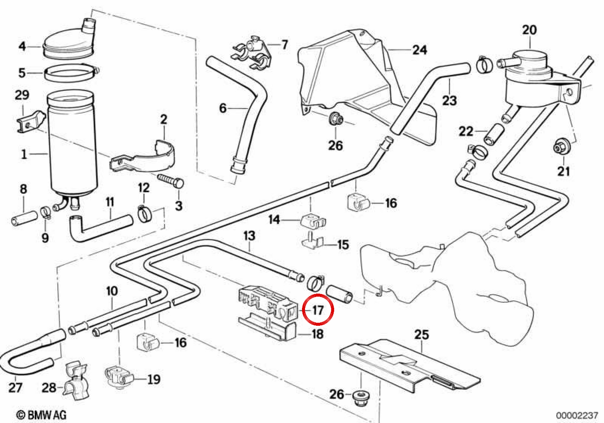 Supporto per tubi per BMW E36, E31 (OEM 16121180378). BMW originale