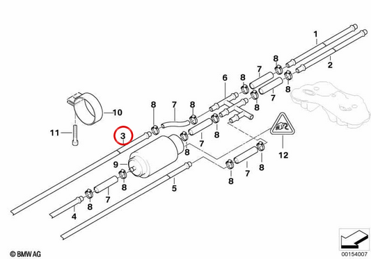Tubo di ritorno del carburante anteriore OEM 16121184792 per BMW E38. BMW originale.
