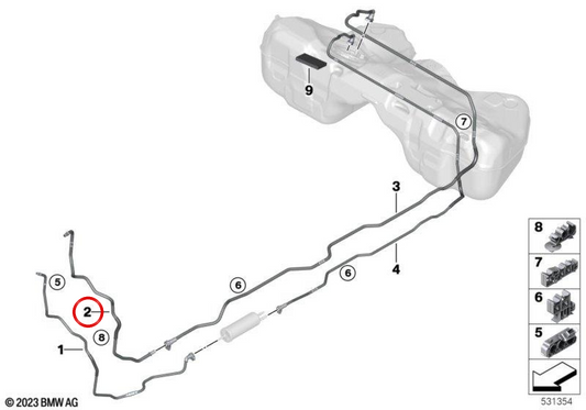 OEM 16125A02299 TUBO DI RITORNO COMBUSTO PER BMW 5 G30 G30, G31, G60, G61. BMW originale.