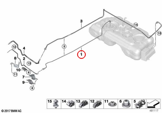 Tubo di alimentazione carburante OEM 16125A0DF14 per BMW X1 F48, X2 F39, MINI Countryman F60... e altro ancora. BMW e MINI originali.