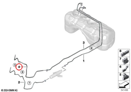 Tubo di recupero anteriore OEM 16125A37C38 per BMW X3 (G45) 20d xDrive, 40d xDrive. BMW originale.