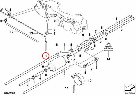 Tubo de retorno de combustível dianteiro OEM 16126751990 para BMW E39. BMW genuíno.