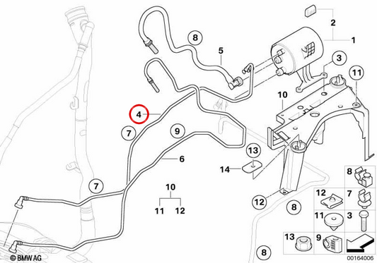 Tubo de respiración del depósito de combustible OEM 16126764055 para BMW E81, E82, E87, E88. Original BMW.
