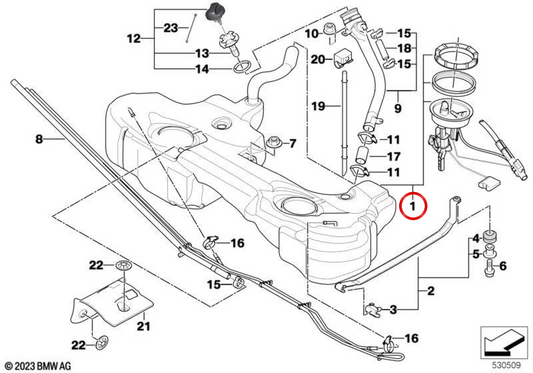 Plastic fuel tank with left aid OEM 16126768483 for BMW E46. Original BMW.