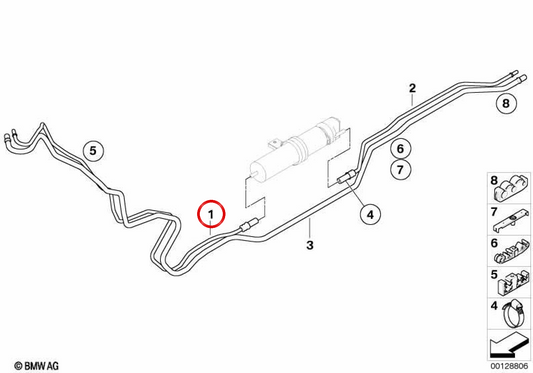 Pipe d'alimentation avant OEM 16127180922 pour BMW E63, E64. BMW d'origine.