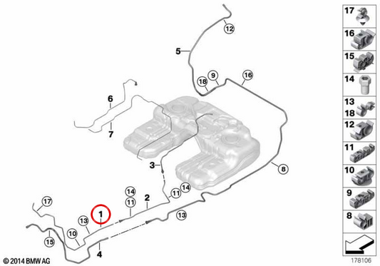 OEM -Kraftstoffeinspeisrohr 16127203636 für BMW E70, E71, E72, F15, F16. Original BMW.