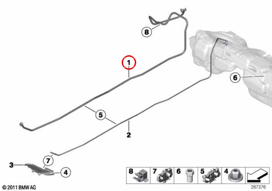 OEM 1612724793 Tubo di ventilazione del serbatoio del carburante per BMW F30, F31. BMW originale.