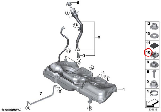 OEM 16127313557 Rohrbefestigungsclip für BMW F40, F52, F44, F45, F46, F48, F39, G29 und Mini F55, F56, F57, F54, F60. Original BMW und Mini.