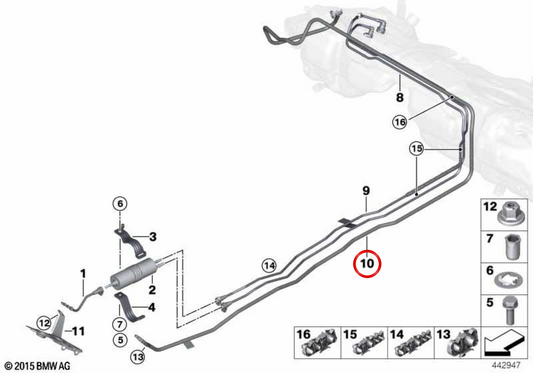 Tubo de ventilação do tanque de combustível OEM 16127351666 para BMW F30, F31, F32, F33, F36. BMW genuíno.