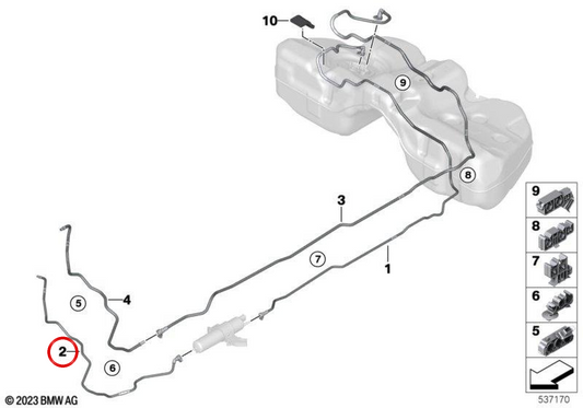 Tubo di alimentazione carburante anteriore OEM 16127562196 per BMW Serie 7 G70 (740d, 740d xDrive). BMW originale.
