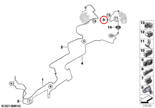 TUBO DI CUFFERTO DI MEGGIO PER OEM POSTERIORE 16129486359 per BMW G05, G07. BMW originale.
