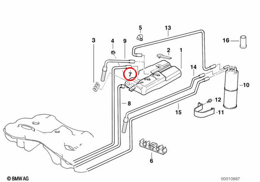 Pipe de carburant OEM 16131184481 pour BMW E38. BMW d'origine.