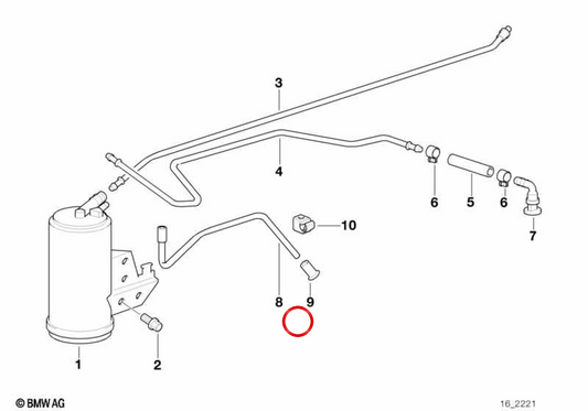 Tube de dessin pour le filtre actif OEM 1613228104 pour BMW E36. BMW d'origine.