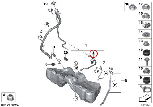 Tuyau de dégazage du réservoir de carburant OEM 16135A11790 pour BMW Série 7 G70 750e xDrive, M760e xDrive. Original BMW.