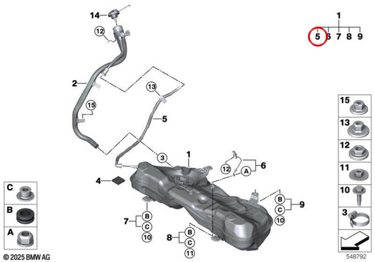 OM 16135A355A8 Tubo de dessolration para BMW 5 G60 Series, G90, G99. BMW original.