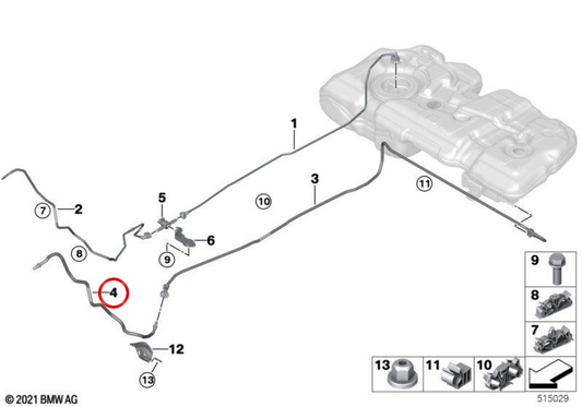 Tubería de aire de enjuague delantera OEM 16135A98B84 para BMW F70, U06, U11, U12, U10, F65, F66, U25. Original BMW.